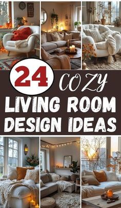 living room with couches, tables and candles on the coffee table is featured in this collage