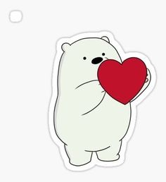 a polar bear holding a heart sticker on a white background with the words i love you