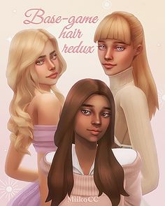 three girls with long hair are standing next to each other