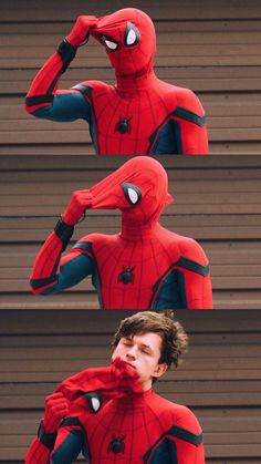 a man in a spiderman costume poses for the camera