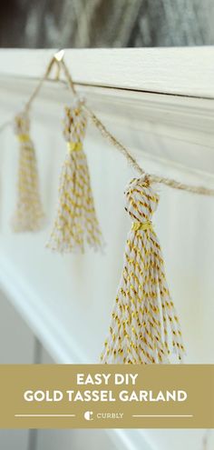 DIY Christmas Garland Gold Tassel Garland, Diy Gold, Gold Diy, White Tassel, Tassel Garland, Diy Holiday, Holiday Design