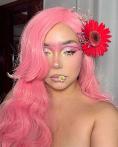 #fairy #elf #pink #flower #makeup Pink Fairy Makeup Looks Halloween, Pink Flower Makeup Looks, Pink Elf Makeup, Pink Fairy Makeup Looks, Pink Flower Makeup, Pink Fairy Makeup, Fairy Makeup Looks, Rose Fairy