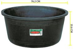 a large black plastic tub with measurements