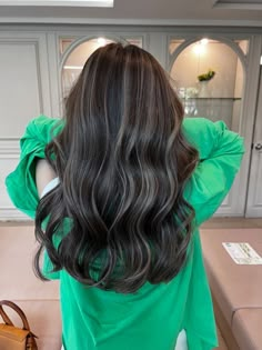 Brunette Underneath Color, Subtle Dyed Hair For Black Hair, Milk Tea Brown Highlights, Black Hair Balyage, Hair Highlights For Dark Hair Black, Dark Beige Hair, Underneath Highlights For Dark Hair, Asian Hair Color Highlights