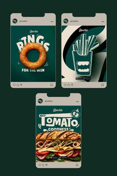 three different packaging designs for some kind of appliance that is designed to look like food