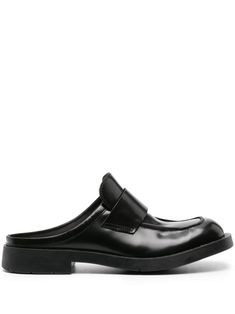 black calf leather open back slip-on style branded insole square toe rubber sole When buying this unisex item, keep in mind that it is graded in standard men's sizing. Backless Loafers, Camper Shoes, Formal Loafers, On Logo, Crossbody Tote Bag, Womens Mules, Synthetic Rubber, Derby Shoes, Sandals Flip Flops