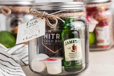 Cocktail kits are a wonderful idea for a Christmas gift and mason jar cocktail kits are so easy to make. You'll have fun creating handmade cocktail kits and the lucky recipients will be thrilled with these fun and thoughtful handmade gifts. Along with the mason jars, mini liquor bottles and other ingredients, you'll need to print the printable labels and then finish the DIY drink kits off with ribbons, bows or any other cute embellishments you want to add. Edible Christmas Gifts Homemade, Easy To Make Cocktails, Edible Christmas Gifts