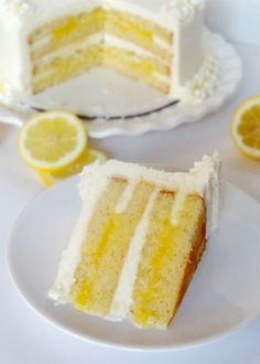 a slice of lemon cake on a plate