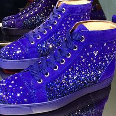 Christian Louboutin Stars Blue Suede High Top Sneakers Blue High-top Sneakers With Studded Outsoles, Blue High-top Sneakers With Studded Rubber Outsoles, Louboutin Heels, Christian Louboutin Heels, Blue Suede, Louboutin Shoes, Christian Louboutin Shoes, Mens Shoes Sneakers, High Top