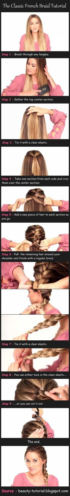 French Braiding for Dummies...  I wear my hair this way at least once or twice a week,  The when I take it out the next day I have awesome curls that last a day or two. French Braids Tutorial, Pretty Designs, Braided Hair, Hair Tutorials, Hair Black, French Braid, Hair Dos, Length Hair