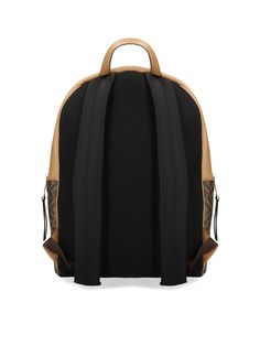 45% Cotton, 40% Polyurethane, 15% Polyester Designer Backpack With Leather Trim, Luxury Coated Canvas Leather Backpack With Zipper, Designer Backpack With Leather Backing, Designer Leather Backpack With Zipper Pocket, Modern Backpack With Leather Trim And Coated Canvas, Luxury School Backpack With Leather Trim, Classic Coated Canvas Backpack With Zipper, Classic Coated Canvas Backpack With Zipper Closure, Brown Nylon Backpack With Zipper Closure