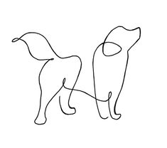 a line drawing of two dogs standing side by side on a white background, one is black and the other is light brown