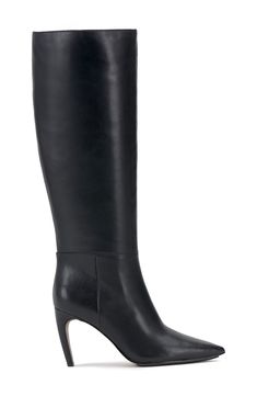 A pointy toe and tapered heel balance a rich leather boot shaped in a knee-high silhouette for timeless appeal. 3 1/4" heel 15 1/4" shaft; 15" regular calf circumference
 15 1/4" shaft; 16" wide calf circumference Side zip closure with elastic gore inset Leather upper/synthetic lining and sole Imported Classic High Heel Knee-high Boots, Classic Knee-high Boots With High Heel, Workwear Boots With Sculpted High Heel, High Heeled Boots With Sculpted Heel For Work, Knee-high Boots With Sculpted Heel For Work, Office Knee-high Boots With Pointed Toe, Sculpted Heel Boots For Workwear, Workwear Heeled Boots With Pointed Toe, Workwear High Shaft Boots With Stacked Heel