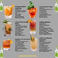 a poster with different types of cocktails on the side and names in each one