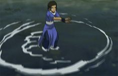 an animated image of a man holding a baseball glove in the water with circles around him