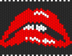 a pixellated image of red lips with white teeth