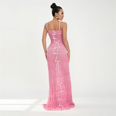 Runhufu Retro Sling Wrap Pleated Long Dress Women's See-Through Bowkno Spring Corset Dress With Spaghetti Straps For Club, Pink Corset Dress With Spaghetti Straps For Parties, Pink Spaghetti Strap Corset Dress For Party, Ruched Suspender Dress For Party, Fitted Strappy Maxi Dress For Party, Spring Party Strappy Maxi Dress, Pink Corset Dress With Spaghetti Straps For Night Out, Pink Strapless Suspender Dress For Party, Spring Party Maxi Dress With Straps