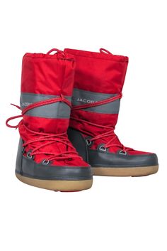 Current Boutique-Marc Jacobs - Red & Gray Lace-Up Chunky Moon Boots Sz M Avant Garde Style, Edgy Boots, Stirrup Leggings, Cord Lace, Avant Garde Fashion, Moon Boots, Stirrups, Personal Shopper, Tall Boots