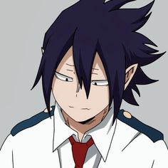 an anime character with black hair wearing a white shirt and red tie, looking at the camera