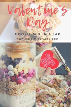 valentine's day cookie mix in a jar with text overlay that reads, valentine's day cookie mix in a jar