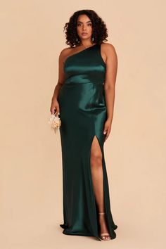 Kira One-Shoulder Satin Dress - Emerald | Birdy Grey Emerald Bridesmaid Dress, Emerald Bridesmaid, Peacock Bridesmaid Dresses, Emerald Green Bridesmaid Dresses, Bridesmaid Gown Chiffon, Orange Bridesmaid, Bridesmaid Dresses Under 100, Orange Bridesmaid Dresses, Emerald Bridesmaid Dresses