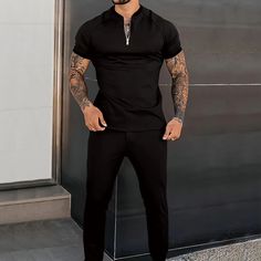 Hombre Trajes de camiseta Chándal Camiseta de tenis Conjunto de pantalones cortos y camiseta Conjunto Plano Henley Exterior Calle Manga Corta 2 Piezas Ropa Deportes Design Clásico Casual 2024 - $34.99 Two Piece Sets Summer, Tracksuit Men, Tennis Shirts, Streetwear Mens, Looks Black, Polo Golf, Trouser Style, Casual Suit, Slim Fit Shorts