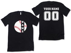 Two Sided Baseball Tshirt with Custom Number and Name, Sports Shirt, Custom Baseball Shirt, Personalized Baseball Gifts, Baseball Team Shirt TSHIRT INFO: ☁️ 100% cotton ✅ Loose fit 🧶 Sewn-in label 👌 Runs true to size DESIGN INFO: ▪️ Design is being implemented as DTF Technologies ▪️ There may at times be a slight difference between real and perceived colors of an item due to the nature of an item or resolution of a screen. CARE INSTRUCTIONS: ▪️ Wash inside out in cold water ▪️ Hang dry or dry Black T-shirt With Logo For Baseball Season, Black Sportswear T-shirt For Sports Events, Baseball Jersey With Team Name For Sports Season, Team Spirit Baseball Jersey With Crew Neck For Sports, Black Team Spirit T-shirt With Letter Print, Sports Baseball Jersey With Crew Neck, Crew Neck Baseball Jersey For Sports Events, Sporty T-shirt With Text Print For Sports, Crew Neck Baseball Jersey With Team Name