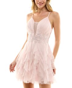 in stock Mini Dresses Online, Review Dresses, Blush Color, Junior Dresses, Plunging Neckline, Dress Details, Cute Dresses, Ruffles, Pear