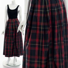 "- 90s red + black plaid long skirt - zipper back closure - slight elastic waist on back - lined Fits like: S -  M Material:  Polyester Condition:  Great Clipped on Mannequin:  No ✂ SIZE + FIT ✂ Length: 38\" / 97 cm Waist: 28\" / 71 cm Hips: 60\" / 152 cm All measurements are taken with garment lying flat. ALWAYS refer to measurements as vintage sizes run can vary greatly from today's modern sizes. We recommend comparing measurements above with a similar style garment you own for best fit before purchasing.  DRESS FORM / MANNEQUIN is wearing the size detailed above but she typically measures a size 4/6 by modern retail sizes or a general size small. Belt Accessories and other clothes are NOT included. ▲▲All Garments Have Been Laundered/Steamed or Dry Cleaned and are Ready-To-Wear▲▲ Are you Plaid Long Skirt, Long Plaid Skirt, Lorraine Warren, Punk Skirt, Dress Form Mannequin, Small Belt, Peasant Skirt, Skirt Zipper, Red Tartan