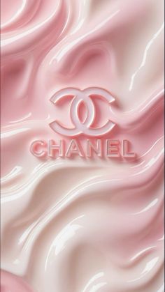 the logo for chanel is shown on a pink liquid - like background with swirls