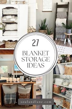 some baskets are stacked on top of each other with the words 27 blanket storage ideas