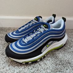 Women's Nike Air Max 97 Og Atlantic Blue Volt Yellow Dq9131-400 New Without Box Blue Sneakers With Air Cushioning For Spring, Blue Sports Sneakers For Spring, Blue Sneakers For Sports In Spring, Blue Slip-on Sneakers With Air Cushioning, Blue Air Max Sneakers For Spring, Blue Sneakers With Air Max Cushioning For Spring, Spring Blue Running Shoes With Boost Midsole, Nike Air Vapormax Plus, Nike Waffle