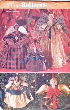 an old pattern for christmas angel dolls on the cover of a book with instructions to make them