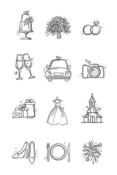 wedding icons are shown in black and white