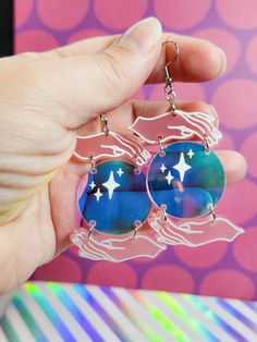 Acrylic Ideas Laser Cut, Jewelry Witchcraft, Witchcraft Jewelry, Laser Engraved Earrings, Witchy Earrings, Crystal Ball Earrings, Diy Earrings Polymer Clay, Crystal Balls, Earrings Halloween