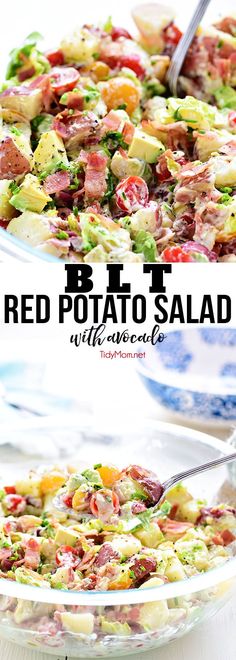 this salad is loaded with red potatoes, lettuce and ham