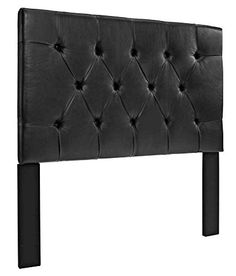 an upholstered headboard with black leather buttons and wooden legs, on a white background