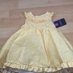 Two Piece Dress Yellow And White Size 6 Months Fitted Yellow Dress For Dress-up, Yellow Fitted Dress For Dress-up, Playful Yellow Dress For Dress-up, Cute Yellow Ruffled Sundress, Cute Yellow Sundress With Ruffles, Yellow Summer Dress For Dress-up, Summer Yellow Dress For Dress-up Occasions, Yellow Sleeveless Sundress For Playtime, Yellow Ruffled Sundress