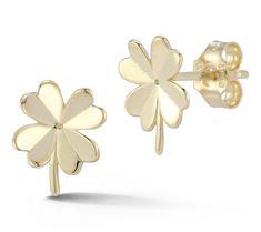 Add a touch of luck to your look with these Italian Gold Clover Stud Earrings. Crafted from 14K gold, these earrings feature a charming four-leaf clover design with diamond-cut leaves, perfect for any occasion. From Italian Gold. Clover Design, Daily Wear Jewellery, Clover Earrings, Four Leaf, Leaf Clover, Four Leaf Clover, Jewelry Designs, Diamond Cut, Earrings Gold