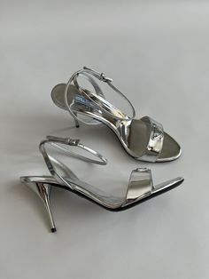 Prada Brushed Silver Leather Logo Shoes Pumps Heels Sandals Size 40  | eBay