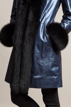 Alexandra Spanish Lambskin Leather Coat with Fox Fur Trim | Overland Luxury Fur Coat With Feather Trim For Winter, Luxury Winter Fur Coat With Feather Trim, Luxury Formal Fur Coat With Faux Fur Trim, Formal Outerwear With Faux Fur Trim, Luxury Fall Fur Coat With Faux Fur Trim, Luxury Fur Coat With Faux Fur Trim For Fall, Luxury Formal Fur Coat With Faux Fur Lining, Luxury Mink-colored Evening Outerwear, Luxury Mink Colored Evening Outerwear