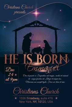 a christmas flyer with the birth of jesus