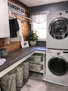 a washer and dryer in a laundry room