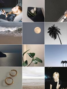 a collage of photos with various objects including rings, palm trees and other things