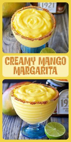 two glasses filled with creamy mango margarita