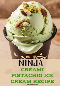 an ice cream sundae with pistachio and almonds