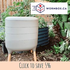 an advertisement for wormbox ca with plants in the background and text that reads, click to save 5 %