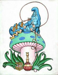 a drawing of an elephant riding on top of a mushroom