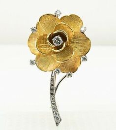 Diamond Tiffany & Co Rose Flower Brooch Pin 18K Gold 21gr 2.25" | eBay Gold For Sale, Tiffany Jewelry, Rose Vintage, Diamond Brooch, Gold Brooches, Tiffany And Co, Gold Flower, Vintage Jewels, Flower Pins