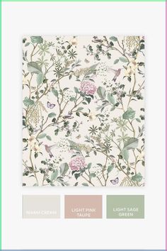 an image of a wallpaper with flowers and leaves on it in pastel colors